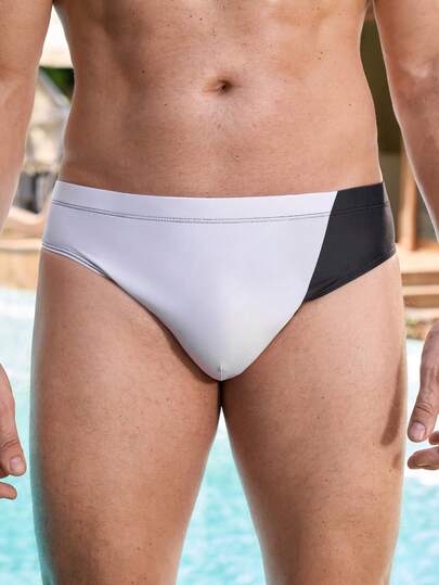 Manfinity Swimmode سروال السباحة المثلث الملون للرجال، مناسب للصيف، سروال السباحة للرجال، بيكيني السباحة للرجال، سروال السباحة الأبيض والأسود للرجال