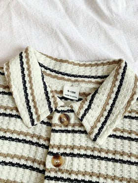 SHEIN Vintaside Kids ملابس أطفال حديثي الولادة إلى عام واحد، بلوزة كم قصير وشورت بلون المشمش، قماش ذو ملمس مناسب لارتداء الأطفال في الصيف، يضيف ملمسًا وجودة إلى الملابس