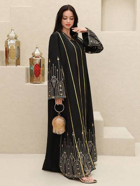 Al Najma رمضان عباءة نسائية ذات نمط كلاسيكي مزخرف بالخرز