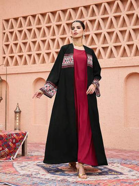 Al Najma رمضان عباءات أبيكوت فاتح بطباعة ريترو بتصميم لوحات