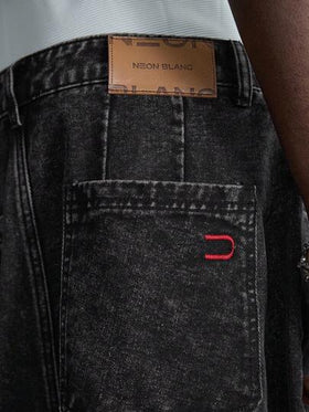 NEON BLANC شورت جينز كاجوال للرجال بخصر مطاطي وطول حتى الركبة