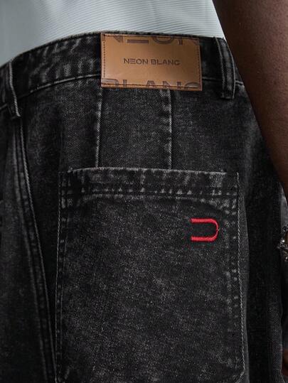 NEON BLANC شورت جينز كاجوال للرجال بخصر مطاطي وطول حتى الركبة