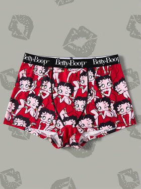 Betty Boop x SHEIN سروال قصير نسائي مطبوع بالكامل بشريط حرفي، بخياطة تباين الخصر