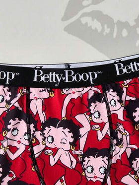 Betty Boop x SHEIN سروال قصير نسائي مطبوع بالكامل بشريط حرفي، بخياطة تباين الخصر