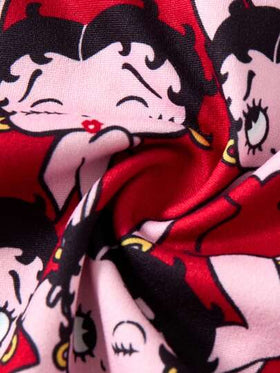 Betty Boop x SHEIN سروال قصير نسائي مطبوع بالكامل بشريط حرفي، بخياطة تباين الخصر