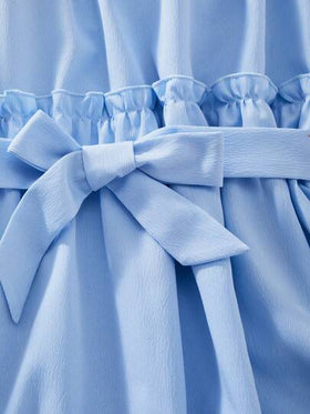 SHEIN فستان قصير الأكمام مزين بأزرار ياقة، قطع ملونة، نسيج جاكار على الحافة