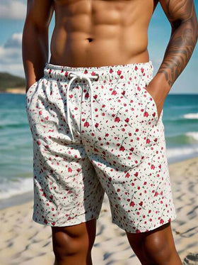 Manfinity Swimmode شورت كاجوال بطبعة زهرية وخصر مطاطي وجيوب للرجال