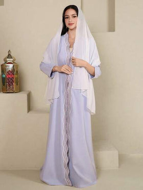 Al Najma رمضان عباءة نسائية طويلة الأكمام مصنوعة من قطع مخططة
