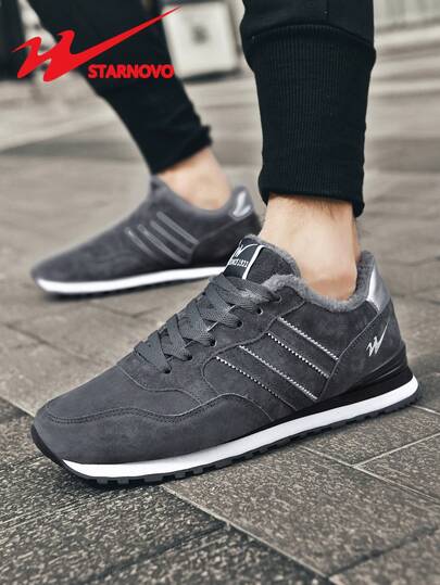 STARNOVO بوت رياضية شتوية للرجال مبطنة بفرو دافئ، بوت رياضية منخفضة الرقبة دافئة، بوت ثلج مانعة للانزلاق، أفكار عيد الحب