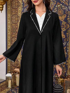 Al Najma رمضان بليزر أسود بأكمام طويلة بقصة فضفاضة مزين بالماس الفاخر، أنيق للارتداء اليومي