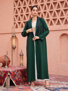 Al Najma رمضان عباءة دبي مطرزة بالتطريز الشرق أوسطي الجديدة لعام 2025 باللون الأخضر الزيتوني