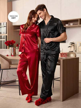 CoupledUp بدلة بيجامة قصيرة الأكمام من الحرير الاصطناعي وبنطلون للرجال، ربيعية