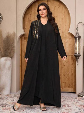 Al Najma عباية نسائية كاجوال طويلة الأكمام بياقة على شكل حرف V مزينة بالشراريب، مناسبة للاستخدام اليومي للمقاسات الكبيرة
