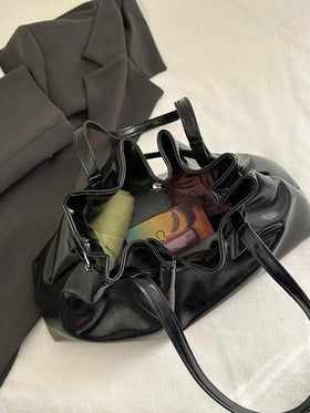 حقيبة دلو بسحاب جديدة بطراز عتيق، تصميم بسيط خفيف الوزن، سعة كبيرة، حقيبة كتف من جلد ناعم بلون واحد