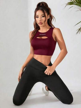Easithlete ملابس علوية رياضية كاجوال للنساء مطبوع عليها حروف بتصميم مفرغ