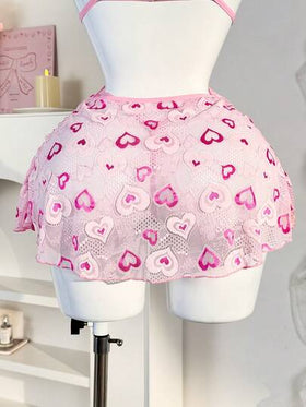 PetitDoll مجموعة قميص نوم وكامسول ظهر مكشوف بشكل قلب وردي لعيد الحب، قطعتان