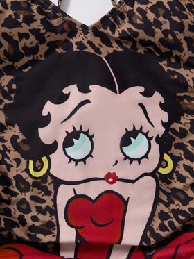 Betty Boop x SHEIN بدلة سباحة قطعة واحدة مع رسم كرتوني بنمط نمر على الصدر