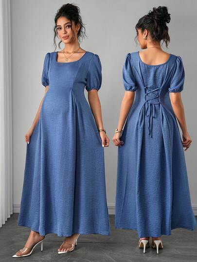 SHEIN فستان حمل أنيق رومانسي بخصر مطوي وكتف غير متماثل على شكل حرف A