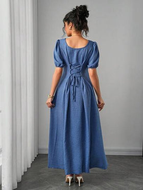 SHEIN فستان حمل أنيق رومانسي بخصر مطوي وكتف غير متماثل على شكل حرف A