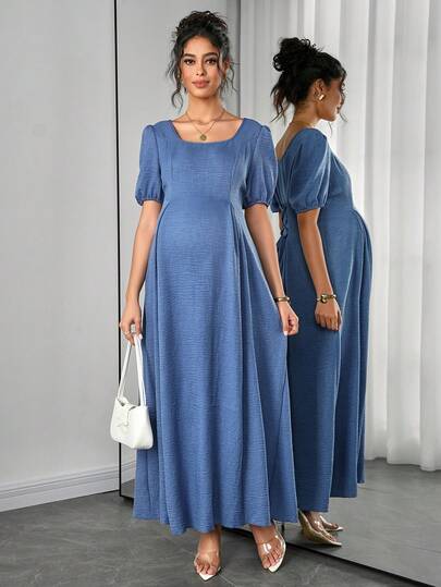 SHEIN فستان حمل أنيق رومانسي بخصر مطوي وكتف غير متماثل على شكل حرف A