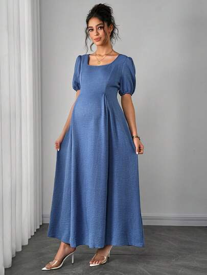 SHEIN فستان حمل أنيق رومانسي بخصر مطوي وكتف غير متماثل على شكل حرف A