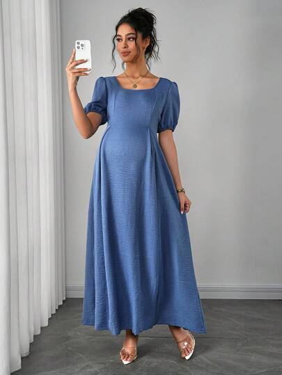 SHEIN فستان حمل أنيق رومانسي بخصر مطوي وكتف غير متماثل على شكل حرف A