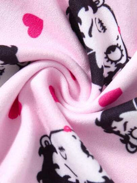 Betty Boop x SHEIN طقم سلكي مريح ناعم مطبوع بالكامل من الصدرية والسروال للنساء