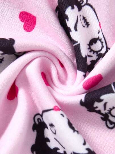 Betty Boop x SHEIN طقم سلكي مريح ناعم مطبوع بالكامل من الصدرية والسروال للنساء