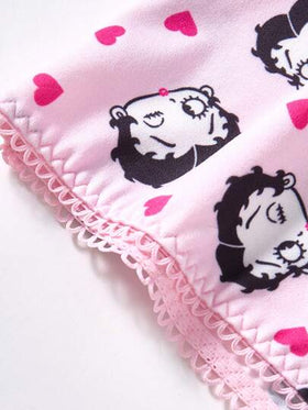 Betty Boop x SHEIN طقم سلكي مريح ناعم مطبوع بالكامل من الصدرية والسروال للنساء