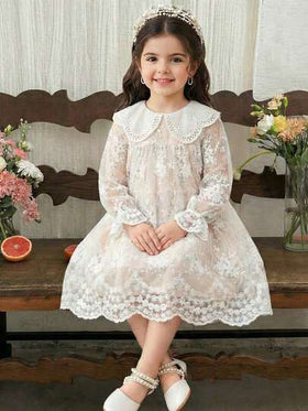 LMoss Kids فستان كاجوال مناسب للفتيات، من القماش الشيفون ذو لون أحادي مع ياقة منتفخة