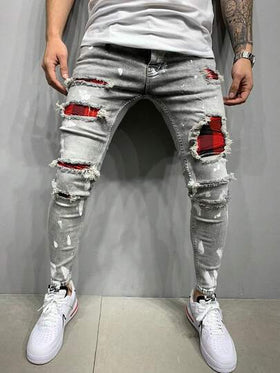 ROMWE MEN Grunge Punk بنطلون جينز كاجوال متعدد الاستخدامات بتصميم جيب أنيق للرجال