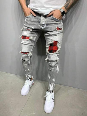 ROMWE MEN Grunge Punk بنطلون جينز كاجوال متعدد الاستخدامات بتصميم جيب أنيق للرجال