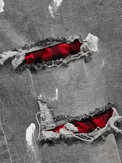 ROMWE MEN Grunge Punk بنطلون جينز كاجوال متعدد الاستخدامات بتصميم جيب أنيق للرجال