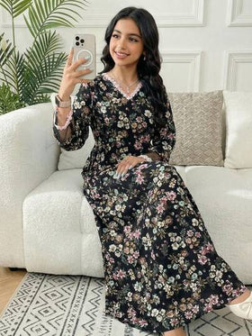 SHEIN فستان بنات المراهقات بياقة على شكل حرف V وأكمام ناقصة مع قطع شبكية وخصر مخصر وتنورة على شكل حرف A