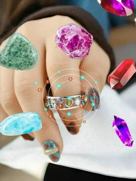 1 قطعة خاتم كوارتز كريستالي أيوني موضة، له تأثيرات علاجية وتنحيف وتصريف اللمفاوي، إكسسوار مغناطيسي متعدد الألوان بتصميم بسيط