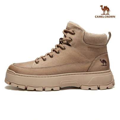 CAMEL CROWN بوت رجالية كاجوال، بوت ثلج للخريف/الشتاء ذات كعب سميك دافئ وأعلى مرتفع مع نعل سميك مضاد للانزلاق ومتين