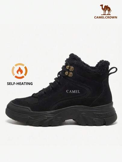 CAMEL CROWN بوت رياضية كاجوال للنساء، بوت ثلج عالية الكاحل بنعل سميك وبطانة دافئة للخريف/الشتاء
