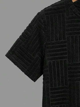 SHEIN قميص تريكو بياقة طاقم وأكمام قصيرة لون سادة مناسب للمراهقين، قياس عادي