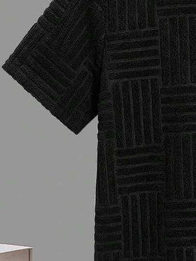 SHEIN قميص تريكو بياقة طاقم وأكمام قصيرة لون سادة مناسب للمراهقين، قياس عادي