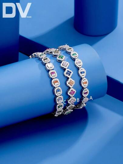DV JEWELRY سوار فاخر للنساء مرصع بزركونيا اصطناعية، أحجار ملونة، مطلي بالذهب الأبيض، مجوهرات أنيقة للمناسبات، الزفاف، الحفلات، والذكرى السنوية