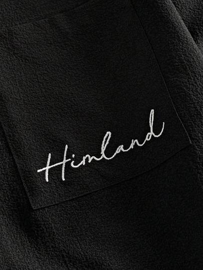 HIMLAND قميص كاجوال بجيب مطرز بالحرف أكمام قصيرة أحادي الصدر للرجال