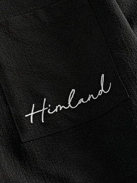 HIMLAND قميص كاجوال بجيب مطرز بالحرف أكمام قصيرة أحادي الصدر للرجال