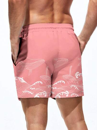 Manfinity Swimmode شورت كاجوال للرجال بجيوب مائلة وخصر بسحاب، مناسب للعطلات والشاطئ
