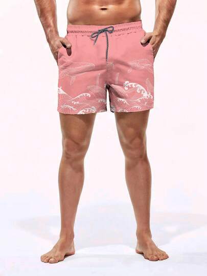 Manfinity Swimmode شورت كاجوال للرجال بجيوب مائلة وخصر بسحاب، مناسب للعطلات والشاطئ