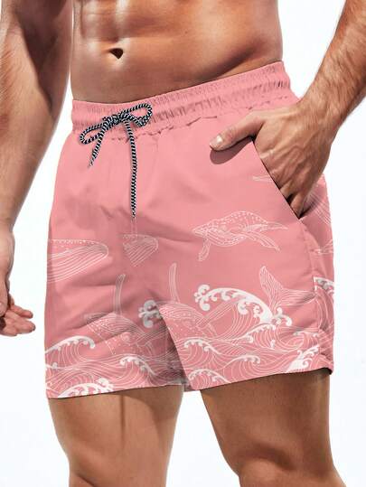Manfinity Swimmode شورت كاجوال للرجال بجيوب مائلة وخصر بسحاب، مناسب للعطلات والشاطئ