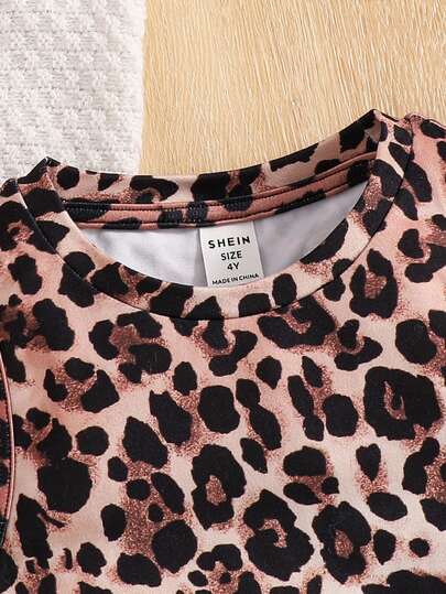 SHEIN فستان كاجوال بدون أكمام بطبعة نمر وزهور للفتيات الصغيرات