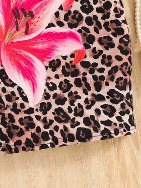 SHEIN فستان كاجوال بدون أكمام بطبعة نمر وزهور للفتيات الصغيرات