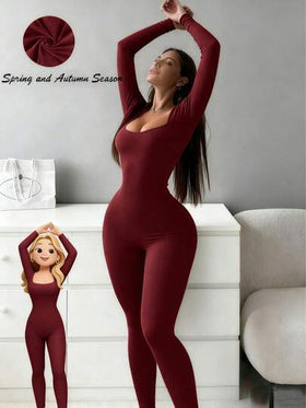 جمبسوت يوجد حزام شكل حرف U للرقبة وأكمام طويلة مناسبة للربيع والخريف