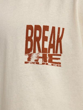 Musero تي شيرت بياقة طاقم وأكمام قصيرة مطبوع عليه "BREAK THE RULES" بتصميم الكتف المنسدل، ربيع وصيف
