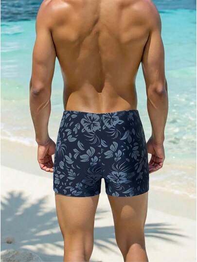 Manfinity Swimmode شورت سباحة رجالي بطبعة زهور للاستخدام اليومي والشاطئ، مع بطانة ضاغطة، سريع الجفاف، شورت سباحة رجالي بطبعة هاواي سوداء، شورت سباحة رجالي بطبعة زهور، شورت سباحة رجالي بطبعة زهور مطابق